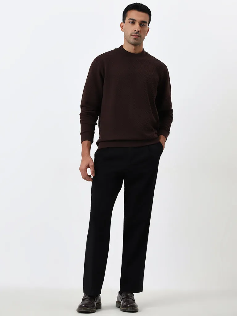 Ascot Dark Brown Ribbed Textured Relaxed Fit Sweatshirt