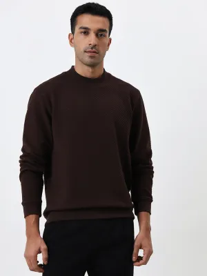 Ascot Dark Brown Ribbed Textured Relaxed Fit Sweatshirt