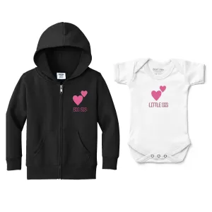 Big Sis Little Sis 2 Hearts Emoji - Full Zip Sweatshirt & Bodysuit Set