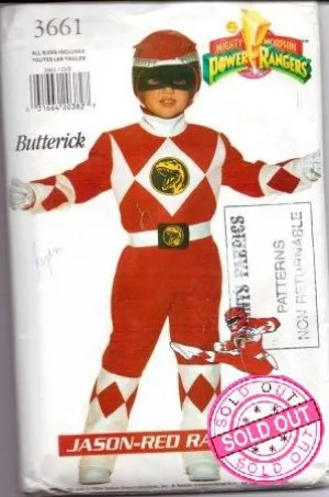 Butterick 3661 Power Rangers Jason Red Ninja Halloween Costume Sewing Pattern Vintage