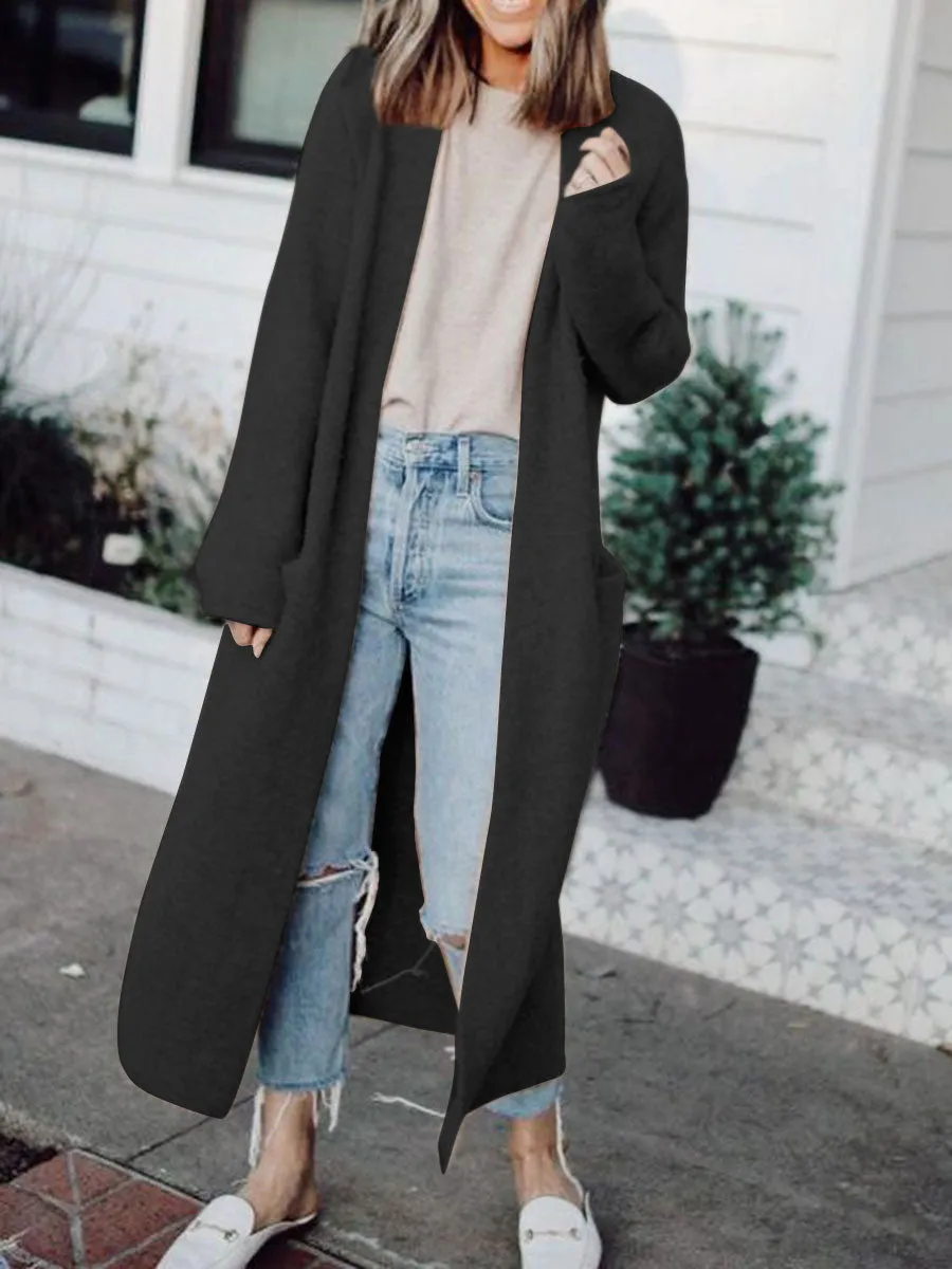 Casual Loose Solid Color Long Sleeve Pocket Cardigan