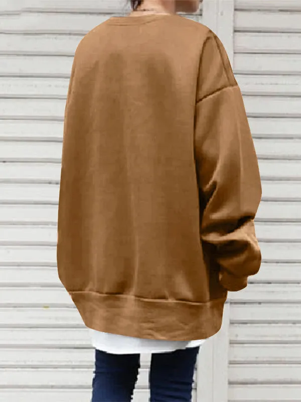 Casual Loose Solid Color Round-Neck Sweatshirt Top