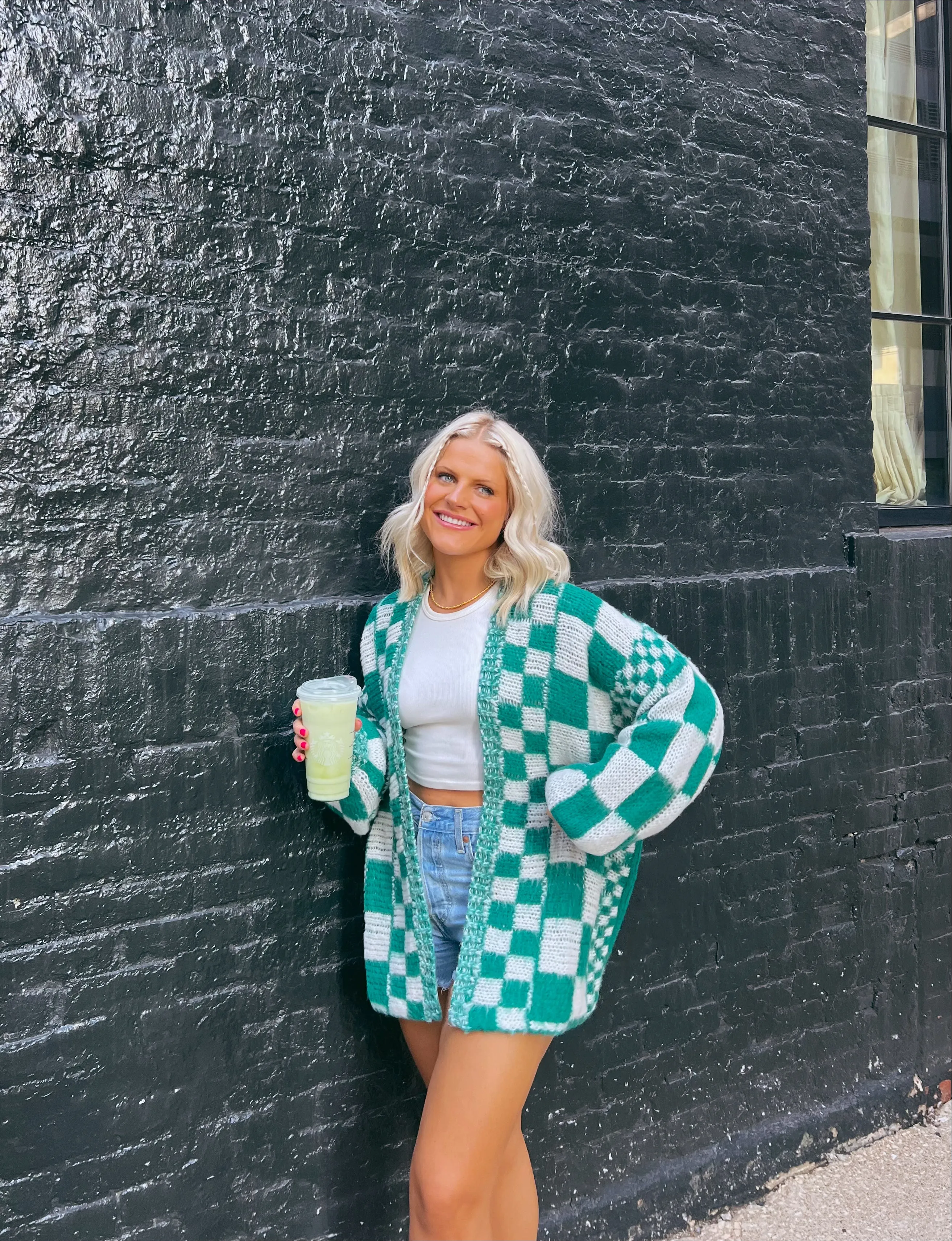 Coco Kryptonite Checkered Cardigan// Teal