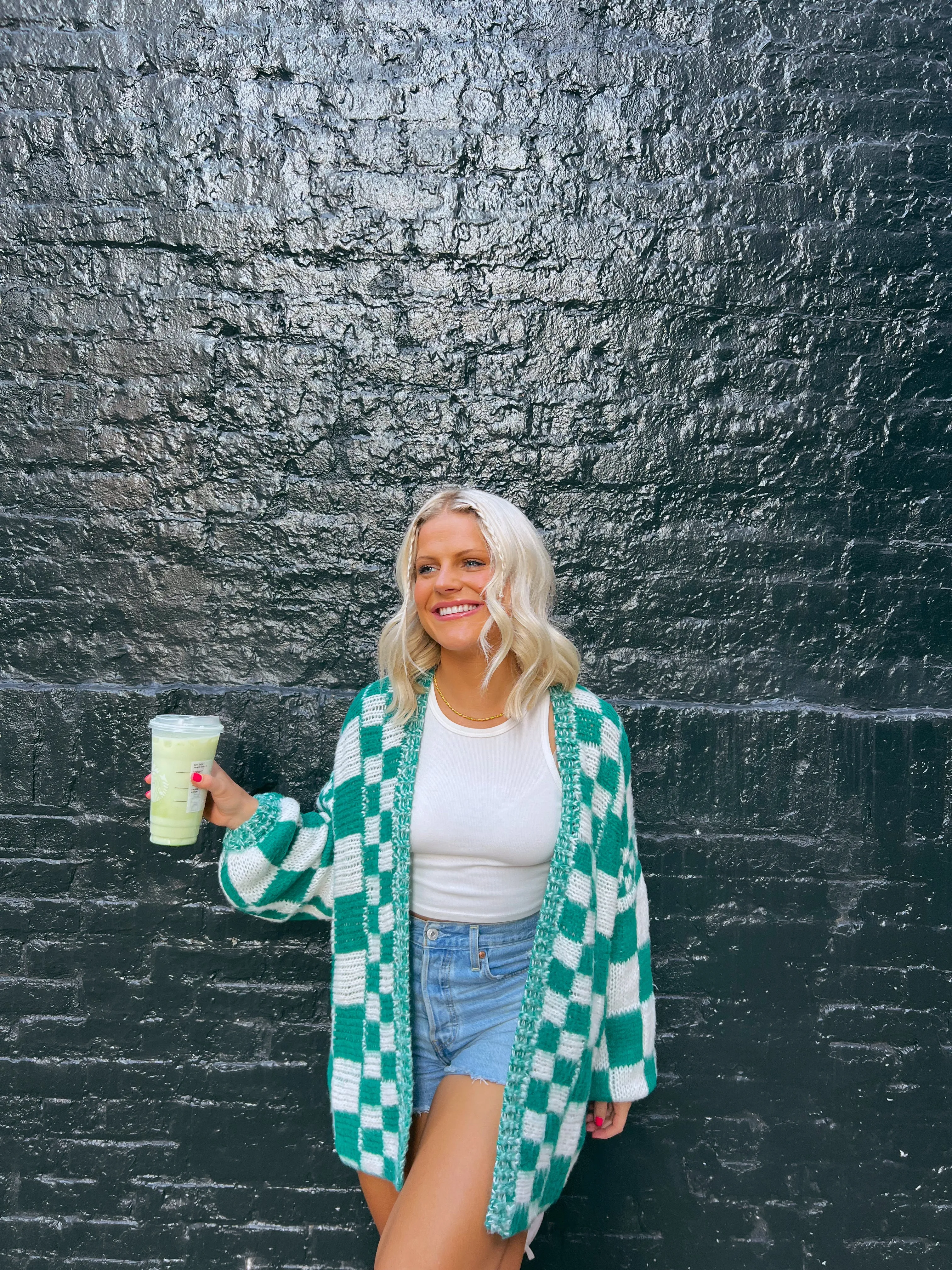 Coco Kryptonite Checkered Cardigan// Teal