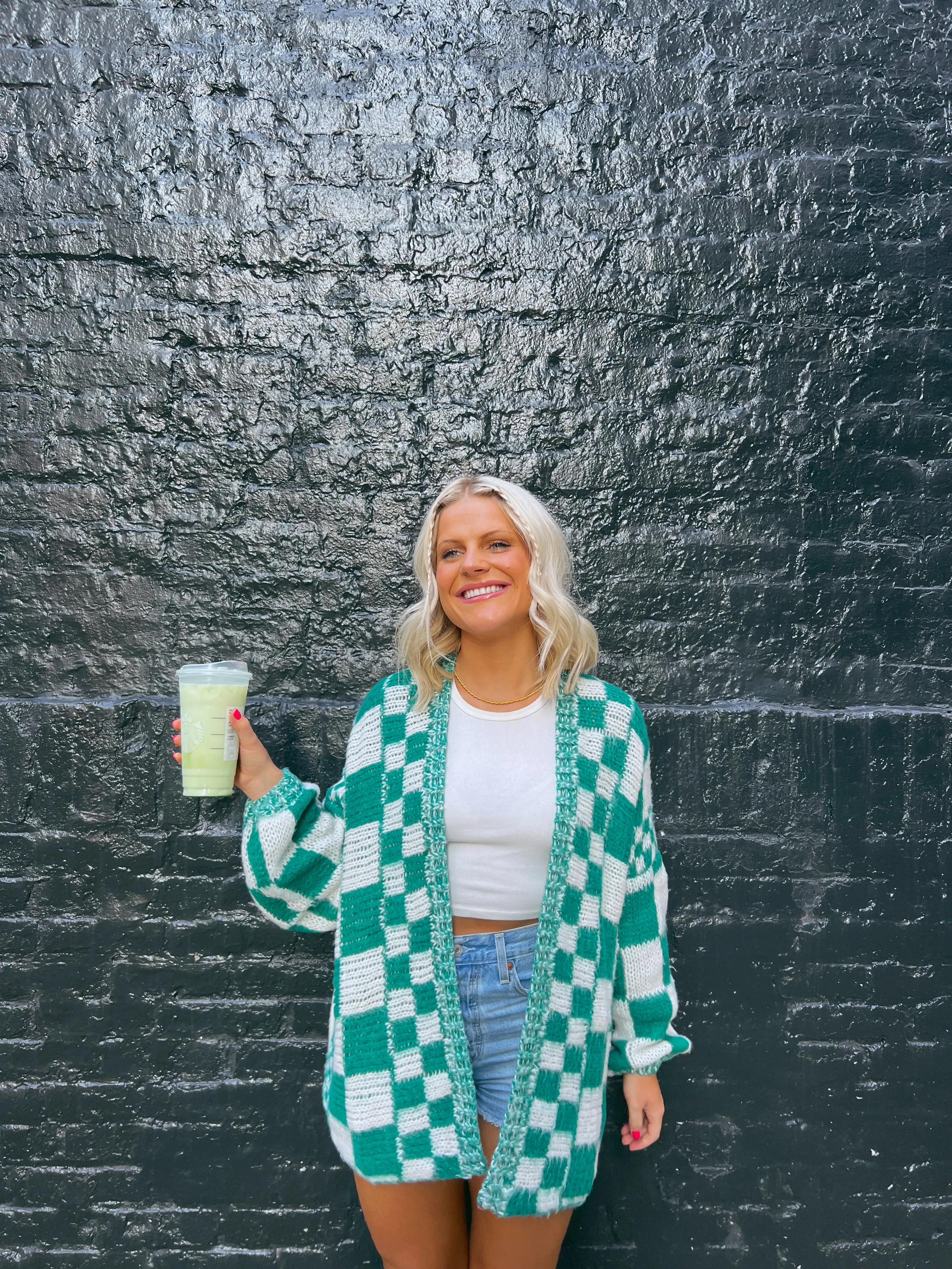 Coco Kryptonite Checkered Cardigan// Teal