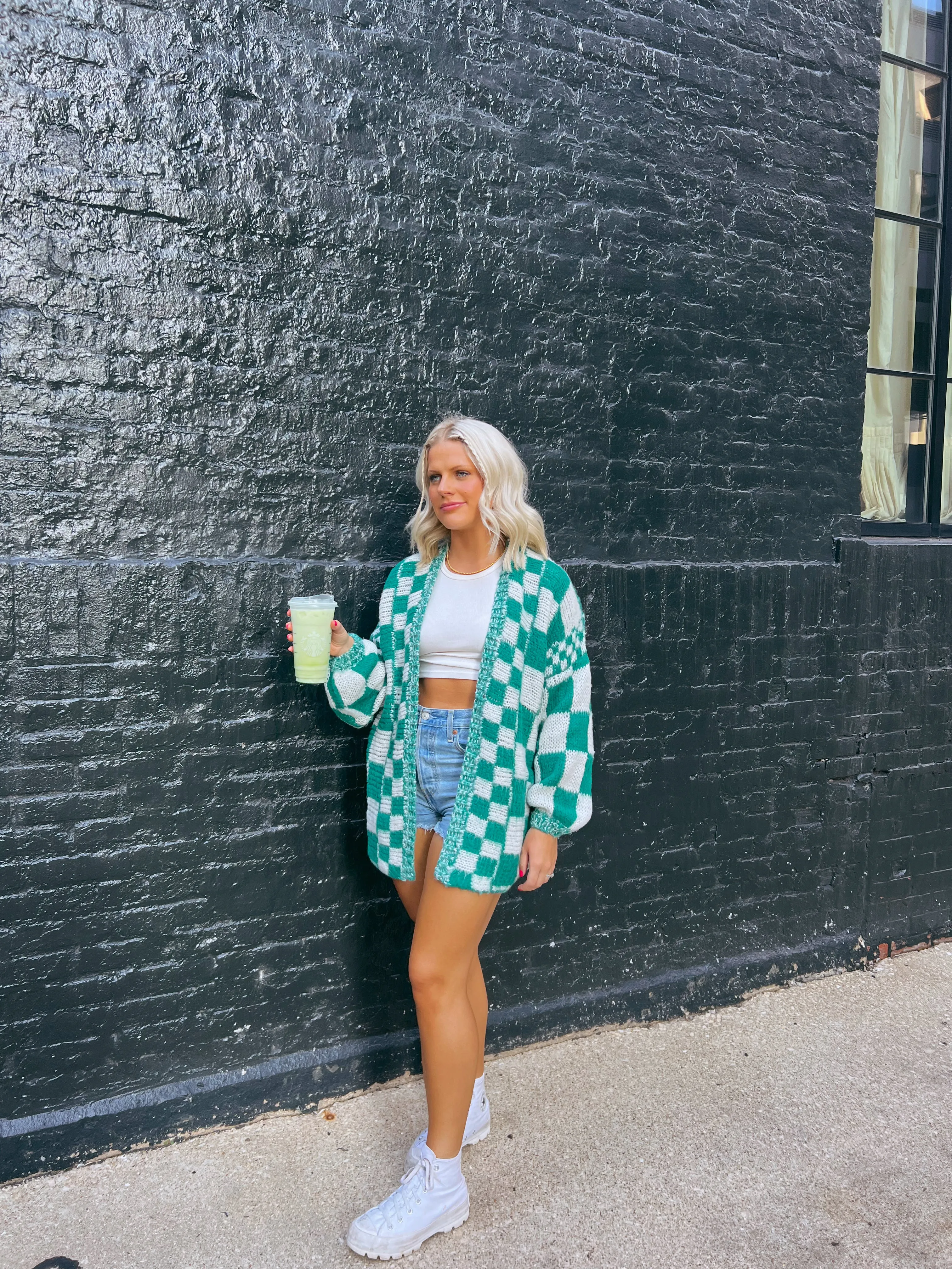 Coco Kryptonite Checkered Cardigan// Teal