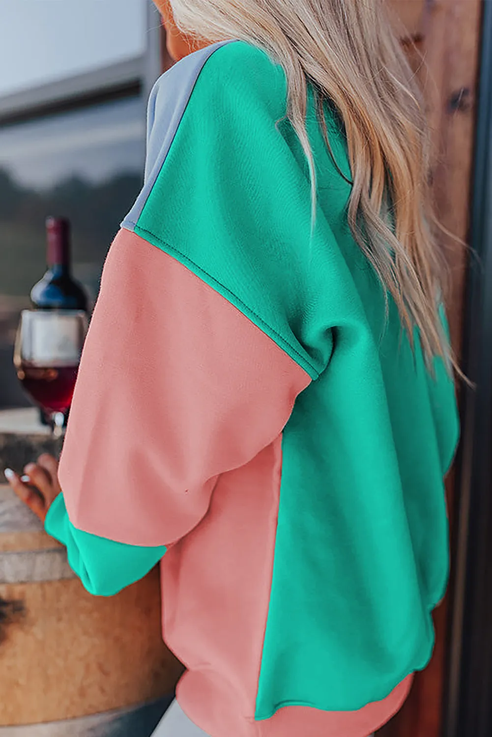 Color Block Round Neck Long Sleeve Sweatshirt