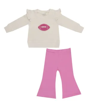 Football Waffle Ruffle Sweatshirt   Pink Bamboo Bell Leggings