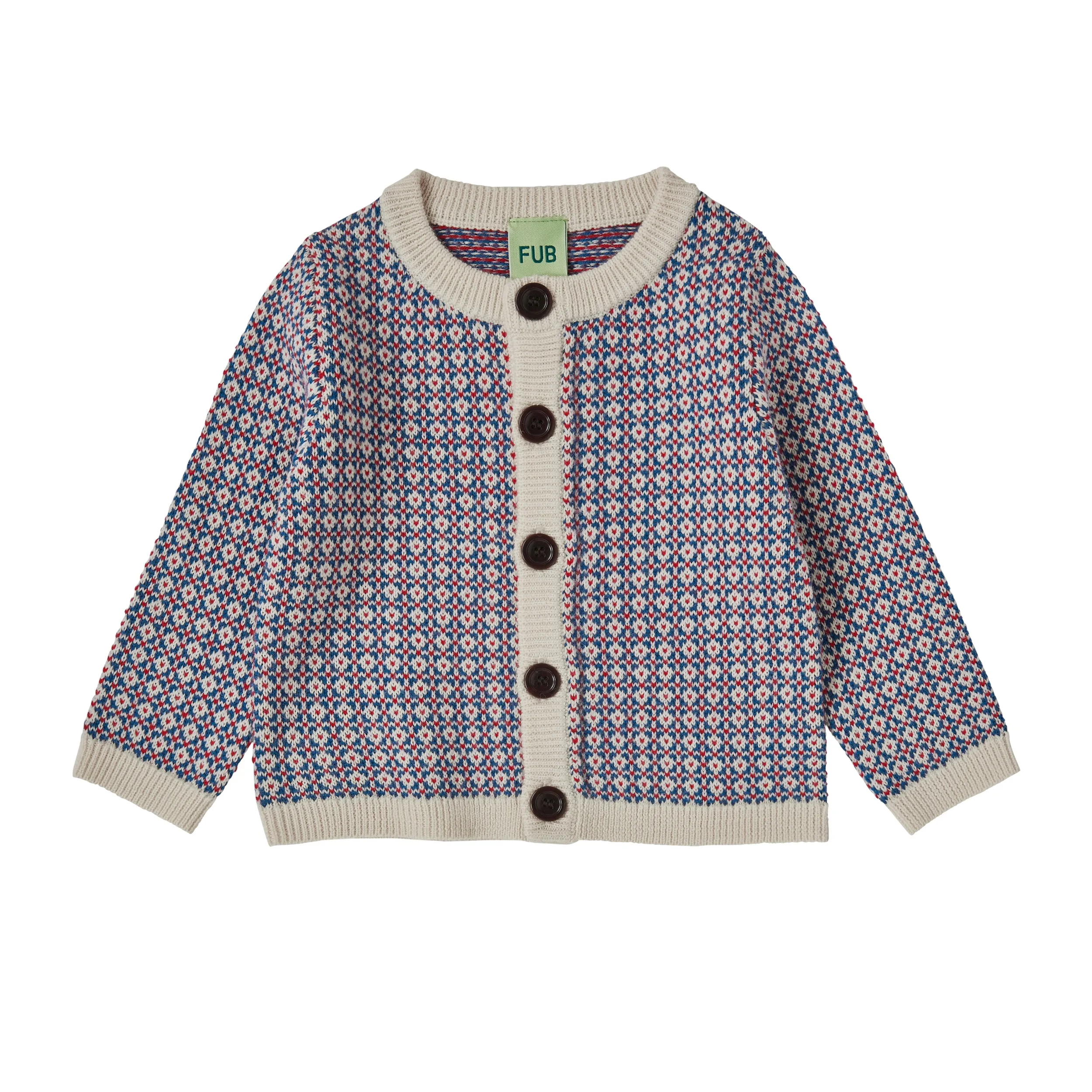 FUB BABY NORDIC ECRU/POND/RED CARDIGAN