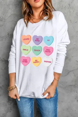 Ladies - Valentines' Heart Round Neck Dropped Shoulder Sweatshirt