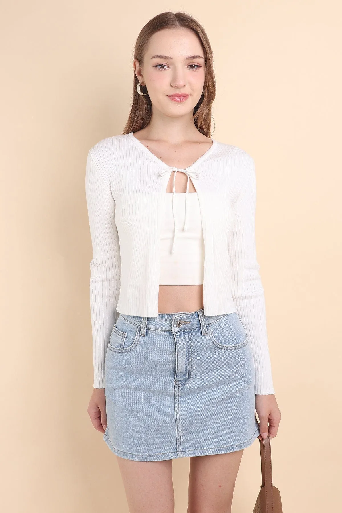 LIORA TIE-KNOT CARDIGAN IN WHITE