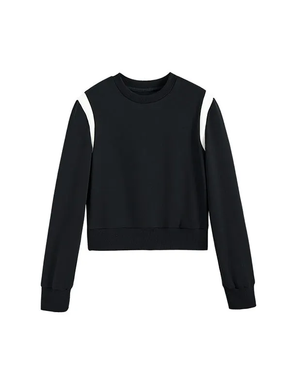 Long Sleeves Loose Contrast Color Round-Neck Sweatshirt Tops