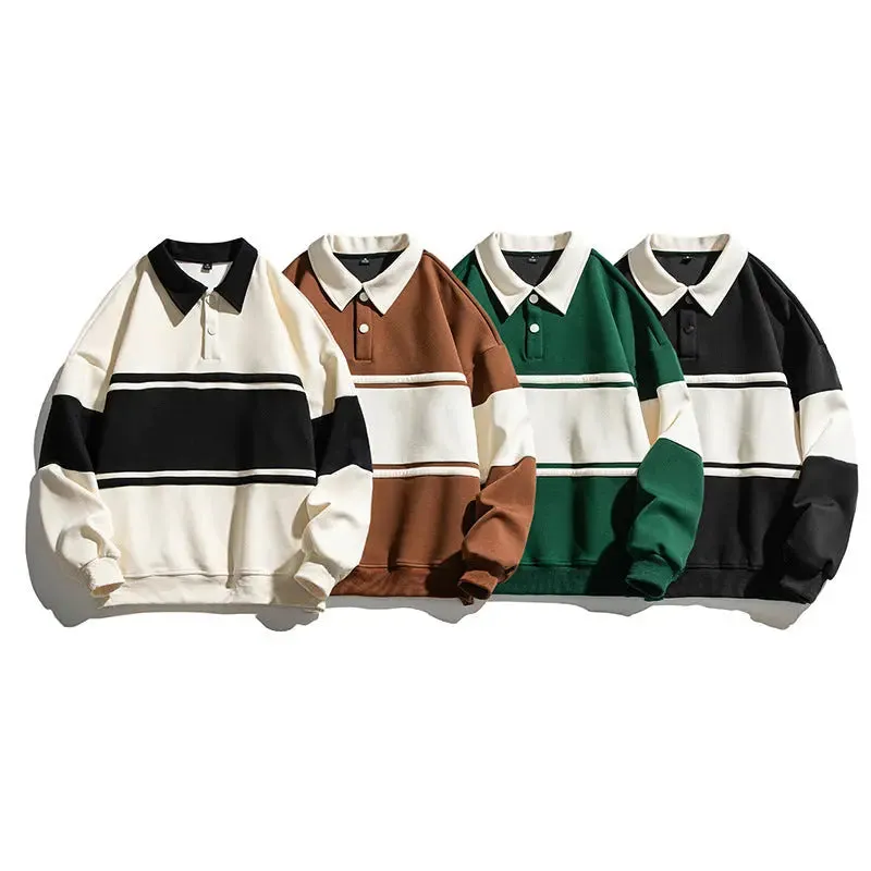 Loose Color Matching Lapel Sweatshirt