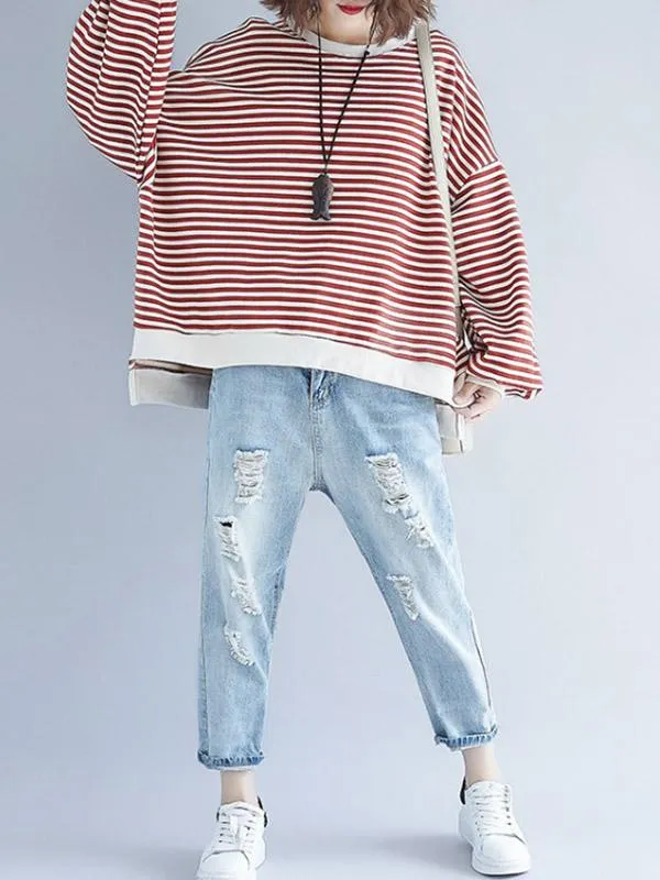 Loose Striped Split-joint Sweatshirt