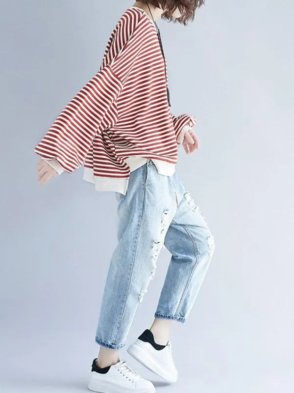 Loose Striped Split-joint Sweatshirt