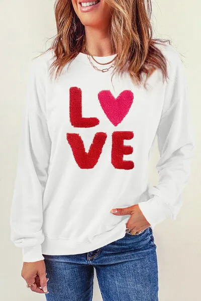 LOVE Round Neck Dropped Shoulder Sweatshirt