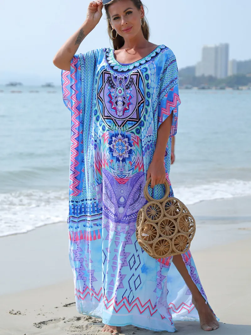 Never Look Back Women's Round Neck Beautiful Kaftan Dress