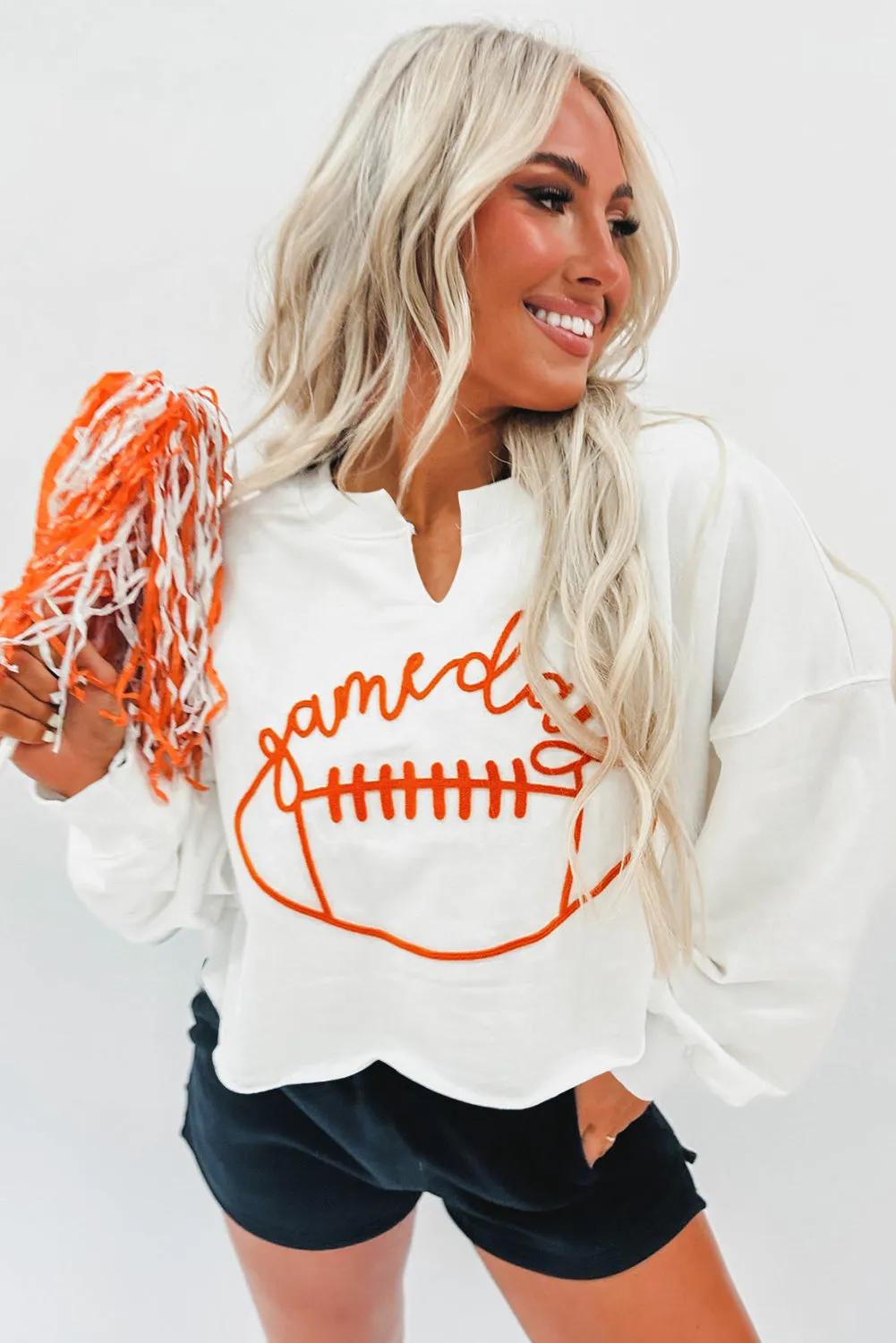 Orange Game Day Lettering Football Notched Neck Sweatshirt