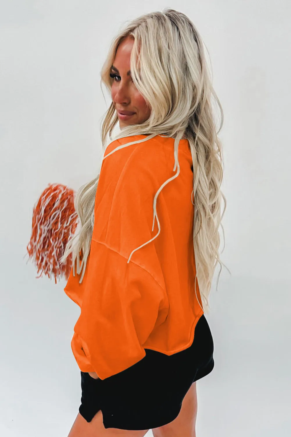 Orange Game Day Lettering Football Notched Neck Sweatshirt