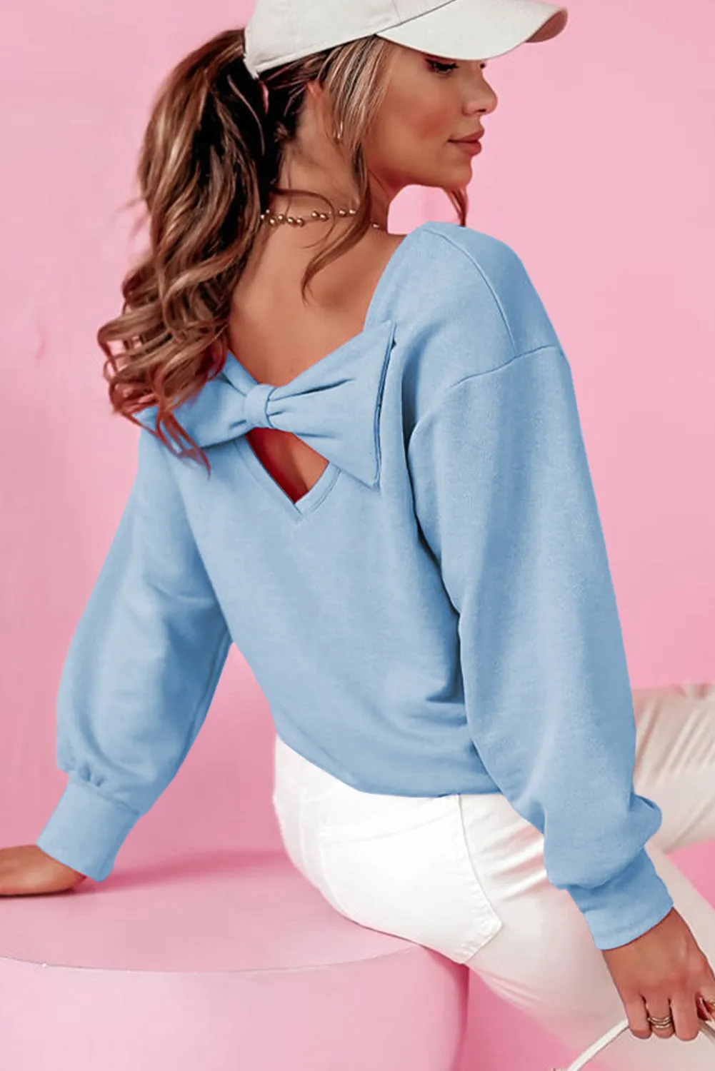 Pale Chestnut Bowknot Dewback Round Neck Sweatshirt