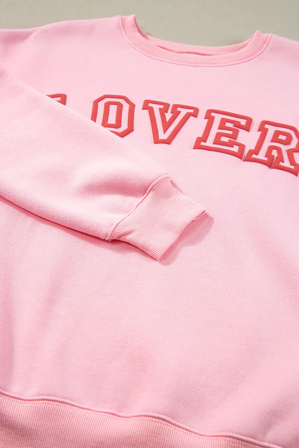 Pink LOVER Puff Print Drop Shoulder Pullover Sweatshirt