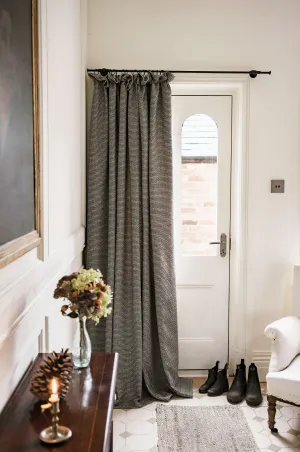 Ready Made Door Curtain - Clarendon Chestnut Wool, Cottage Pleat, Thermal Lined