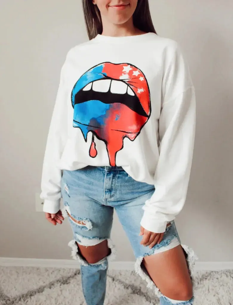 Round Neck Eyelashes Lip Printings Loose Sweatshirt