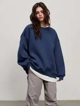 Round Neck Loose Sweatshirt Women Autumn Winter Street Solid Color Polar Fleece Pullover Sweater