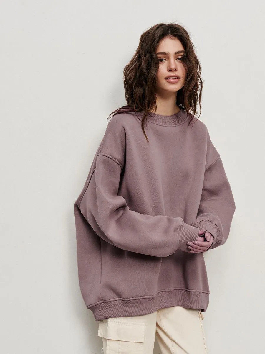 Round Neck Loose Sweatshirt Women Autumn Winter Street Solid Color Polar Fleece Pullover Sweater