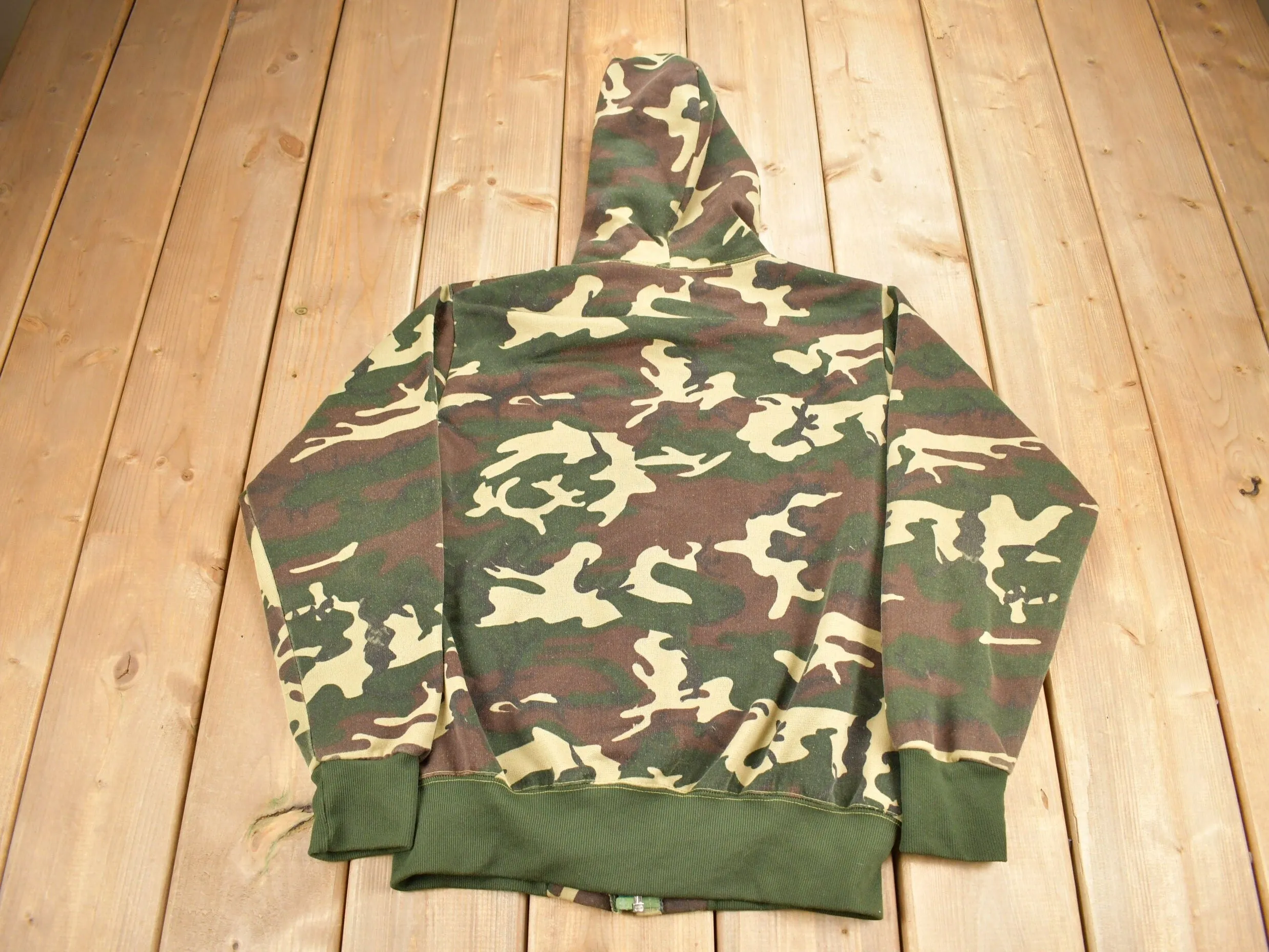 Vintage 1980s Thermal Lined Woodland Camo Zip Up Hoodie